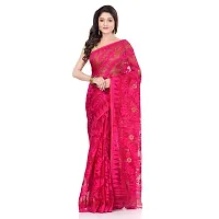 Bengal Cotton Tant Women`s Bengal Handloom Tant Soft Dhakai Jamdani Cotton Saree Whole Body Design (DEEP PINK)-thumb1