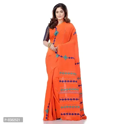 dB DESH BIDESH Women`s Bengali Khesh Mul Pure Cotton Handloom Saree With Blouse Piece(Orange)