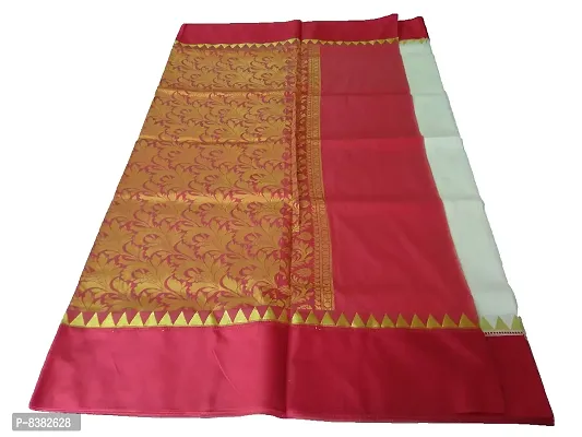 dB DESH BIDESH Women's Bengal Tant Premium Garad Cotton Silk Saree with Blouse Piece (DBSAREE230219WBG1, White and Red)-thumb0