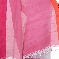 dB DESH BIDESH Women`s Traditional Bengal Handloom Tant Pure Cotton Saree Pompom Desigined With Blouse Piece (White Pink)-thumb4