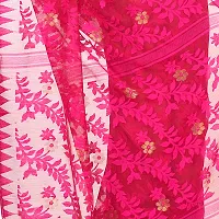 Bengal Cotton Tant Women`s Bengal Handloom Tant Soft Dhakai Jamdani Cotton Saree Whole Body Design (DEEP PINK)-thumb4