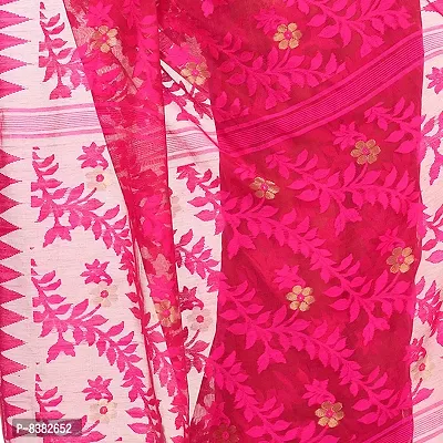 Bengal Cotton Tant Women`s Bengal Handloom Tant Soft Dhakai Jamdani Cotton Saree Whole Body Design (DEEP PINK)-thumb5