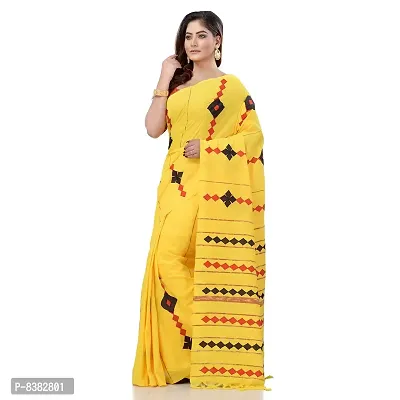 dB DESH BIDESH Women`s Bengali Khesh Mul Pure Cotton Handloom Saree With Blouse Piece(Yellow)-thumb3