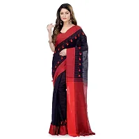 Bengal Cotton Tant Women`s Traditional Bengali Handloom Tant Pure Cotton Saree Pompom Desigined With Blouse Piece (Red Black)-thumb1