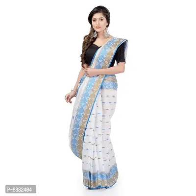 dB DESH BIDESH Women Bengal Tant Traditional Handloom Pure Cotton Saree Noyonchuri Design Without Blouse Piece (Brown Blue)