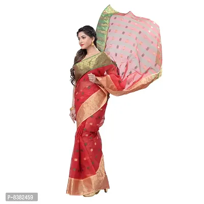 dB DESH BIDESH Women's Tant Cotton Saree (DBGANGAJAMUNA1_Red)-thumb5