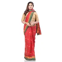 dB DESH BIDESH Women`s Traditional Bengali Tant Lotus Design Pure Handloom Cotton Saree Without Blouse Piece (Red)-thumb3