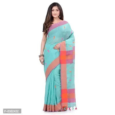 dB DESH BIDESH Women`s Traditional Bengali Tant Handloom Cotton Saree Prism Desigined With Blouse Piece (Firoja Orange)