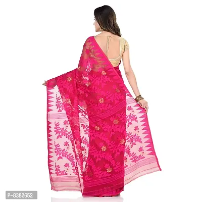 Bengal Cotton Tant Women`s Bengal Handloom Tant Soft Dhakai Jamdani Cotton Saree Whole Body Design (DEEP PINK)-thumb3