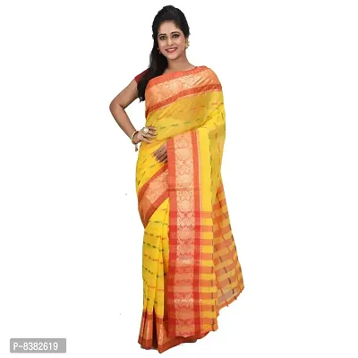 dB DESH BIDESH Women's Tant Cotton Saree With Blouse Piece (DBSARE240219WOBTN1_Yellow & Red)