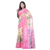 dB DESH BIDESH Women's Shakuntala Design Printed Tant Handloom Pure Cotton Saree Without Blouse Piece (Pink  Off-White)-thumb1