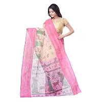 dB DESH BIDESH Women's Shakuntala Design Printed Tant Handloom Pure Cotton Saree Without Blouse Piece (Pink  Off-White)-thumb4