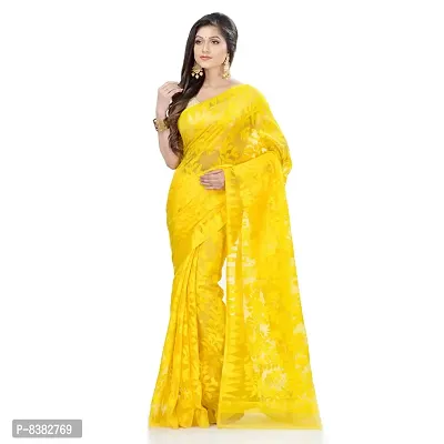 dB DESH BIDESH Women's Jamdani Cotton Saree without Blouse Piece (DB121020JAMDANITANT1_Yellow)-thumb0