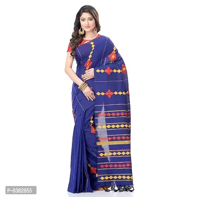 dB DESH BIDESH Women`s Bengali Khesh Pure Cotton Handloom Saree Diamond Designed With Blouse Piece(Blue)