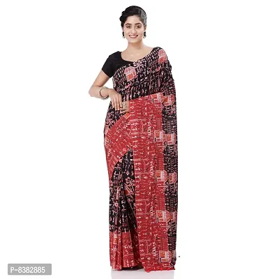 dB DESH BIDESH Women`s Traditional Bengal Soft Kalamkari Printed Handloom Cotton Saree Border Tassels With Blouse Piece (White Black)
