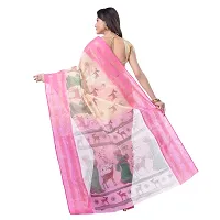 dB DESH BIDESH Women's Shakuntala Design Printed Tant Handloom Pure Cotton Saree Without Blouse Piece (Pink  Off-White)-thumb2