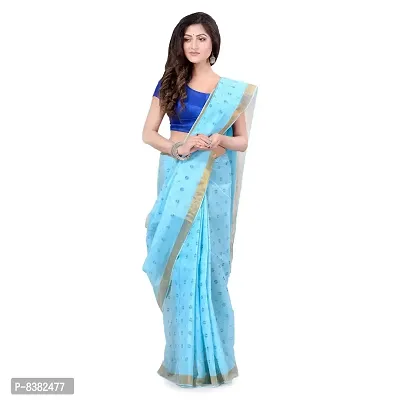 dB DESH BIDESH Women`s Bengal Tant Kerala Print Design Pure Handloom Cotton Saree Without Blouse Piece (Blue)-thumb0