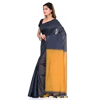 Bengal Cotton Tant Women`s Bengal Half Half Ghicha Handloom Cotton Silk Saree With Blouse Piece (Black Orange)-thumb2