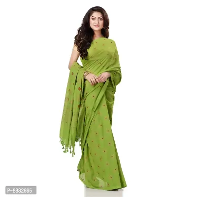 Bengal Cotton Women`s Bengal Tant Abhra Fabric Design Pure Cotton Handloom Saree With Blouse Piece (Green)