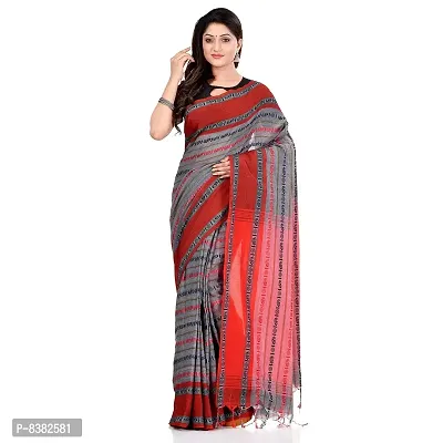 dB DESH BIDESH Women`s Traditional Bengali Bengamuri Pure Handloom Cotton Saree With Blouse Piece (Grey Red)-thumb4