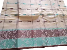 dB DESH BIDESH Women Pure Cotton Traditional Handloom Bengal Tant Saree Noyonchuri Design Without Blouse Piece (White Light Green Brown)-thumb2