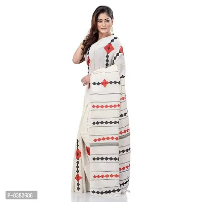 dB DESH BIDESH Women`s Bengali Khesh Mul Pure Cotton Handloom Saree With Blouse Piece (white)-thumb3
