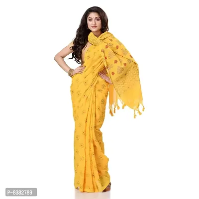 Bengal Cotton Women`s Bengal Tant Abhra Fabric Design Pure Cotton Handloom Saree With Blouse Piece (Yellow)-thumb0
