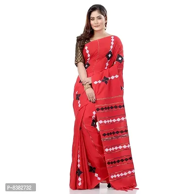 dB DESH BIDESH Women`s Bengali Khesh Mul Pure Cotton Handloom Saree With Blouse Piece(Red)