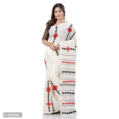 dB DESH BIDESH Women`s Bengali Khesh Mul Pure Cotton Handloom Saree With Blouse Piece (white)-thumb5