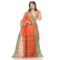 dB DESH BIDESH Women`s Bengal Tant Potrobinnas Pure Handloom Cotton Saree Without Blouse Piece (Orange)-thumb2