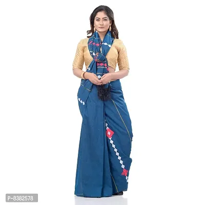 dB DESH BIDESH Women`s Bengali Khesh Mul Pure Cotton Handloom Saree With Blouse Piece (Prussian Blue)-thumb4