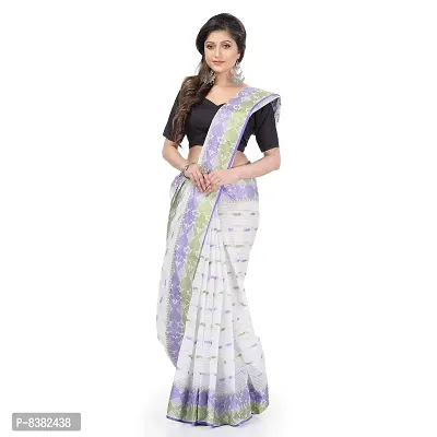dB DESH BIDESH Women Bengal Tant Traditional Handloom Pure Cotton Saree Noyonchuri Design Without Blouse Piece (Green Purple)