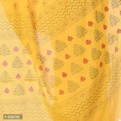 Bengal Cotton Women`s Bengal Tant Abhra Fabric Design Pure Cotton Handloom Saree With Blouse Piece (Yellow)-thumb4