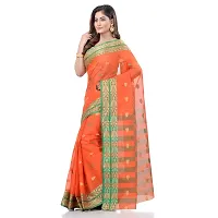 dB DESH BIDESH Women`s Bengal Tant Potrobinnas Pure Handloom Cotton Saree Without Blouse Piece (Orange)-thumb1