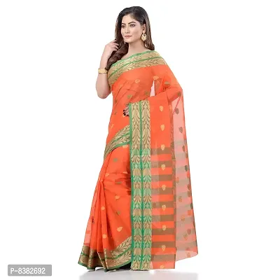 dB DESH BIDESH Women`s Bengal Tant Potrobinnas Pure Handloom Cotton Saree Without Blouse Piece (Orange)-thumb2