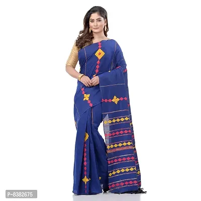 dB DESH BIDESH Women`s Bengali Khesh Mul Pure Cotton Handloom Saree With Blouse Piece (Blue)