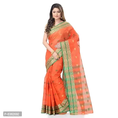 dB DESH BIDESH Women`s Bengal Tant Potrobinnas Pure Handloom Cotton Saree Without Blouse Piece (Orange)-thumb0