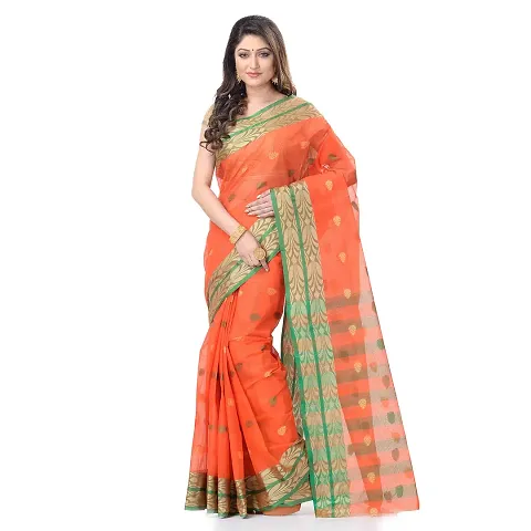 dB DESH BIDESH Women`s Bengal Tant Potrobinnas Pure Handloom Cotton Saree Without Blouse Piece