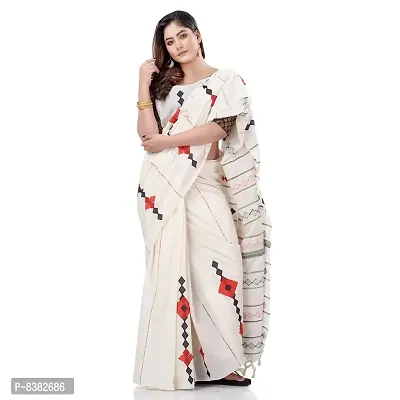 dB DESH BIDESH Women`s Bengali Khesh Mul Pure Cotton Handloom Saree With Blouse Piece (white)-thumb0