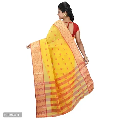 dB DESH BIDESH Women's Tant Cotton Handloom Saree (DBSARE130419WOBSRWN1, Yellow and Red)-thumb4