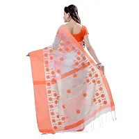 dB DESH BIDESH Women`s Bengali Tant Traditional Khadi Pure Cotton Handloom Saree Star Design With Blouse Piece (Orange White)-thumb2