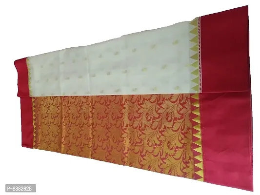 dB DESH BIDESH Women's Bengal Tant Premium Garad Cotton Silk Saree with Blouse Piece (DBSAREE230219WBG1, White and Red)-thumb4