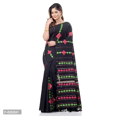 dB DESH BIDESH Women`s Bengali Khesh Mul Pure Cotton Handloom Saree With Blouse Piece(Black)-thumb2