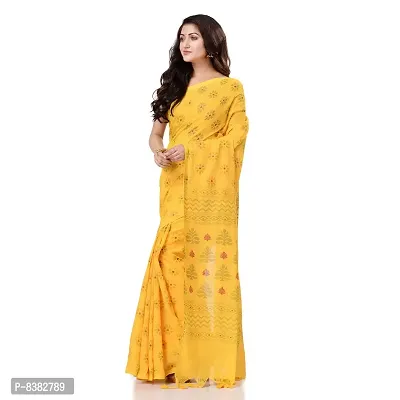 Bengal Cotton Women`s Bengal Tant Abhra Fabric Design Pure Cotton Handloom Saree With Blouse Piece (Yellow)-thumb2