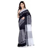 dB DESH BIDESH Women`s Traditional Bengal Handloom Tant Pure Cotton Saree Pompom Desigined With Blouse Piece (Deep Black Grey White)-thumb4