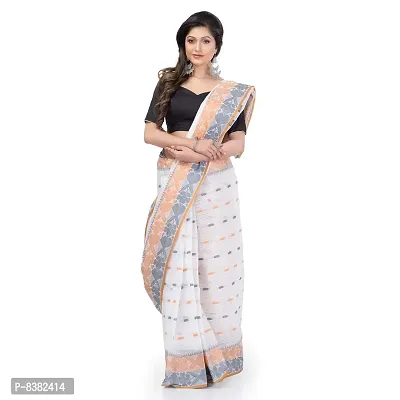 dB DESH BIDESH Women Bengal Tant Traditional Handloom Pure Cotton Saree Noyonchuri Design Without Blouse Piece (Blue Gold)