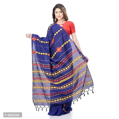 Bengal Cotton Women`s Bengali Khesh Pure Cotton Handloom Saree Diamond Designed With Blouse Piece(Blue)