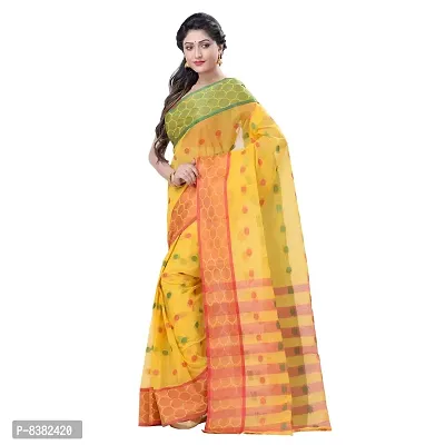 dB DESH BIDESH Women's Tant Cotton Saree Without Blouse piece (Yellow)