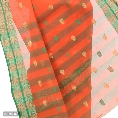 dB DESH BIDESH Women`s Bengal Tant Potrobinnas Pure Handloom Cotton Saree Without Blouse Piece (Orange)-thumb5