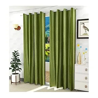 Home Solution Long Crush Curtains for Living Room, Polyester Long Crush Eyelet Punch Curtain for Door (Dots-Green, 4 Feet x 7 Feet)